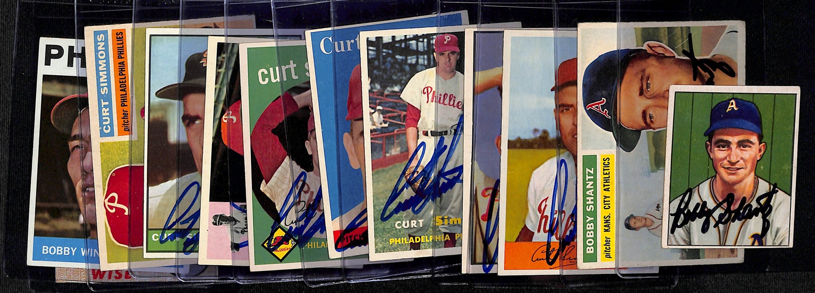 Lot of (12) Signed Phillies Cards - 1950 Bowman Bobby Shantz, 1956 Topps Bobby Shantz, 1954 Bowman Curt Simmons, and more (Beckett BAS Reviewed)